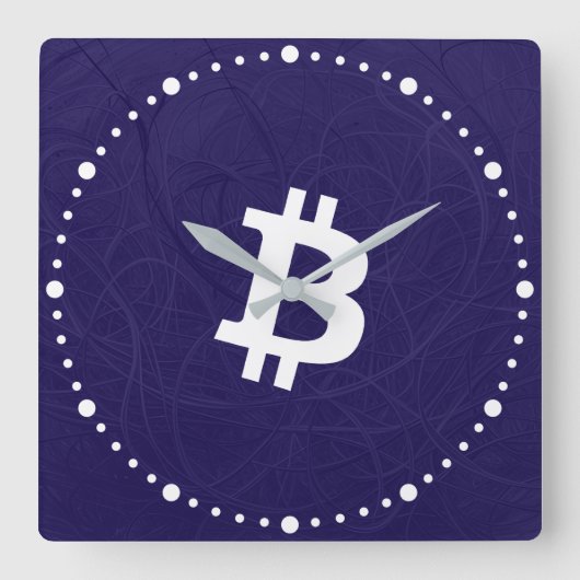Bitcoin Neuron Donkerblauw Vierkante Klok (Voorkant)