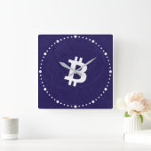 Bitcoin Neuron Donkerblauw Vierkante Klok (Huis)