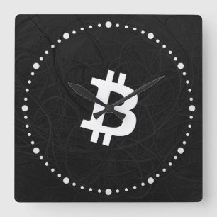 Bitcoin Neuron Zwart Vierkante Klok