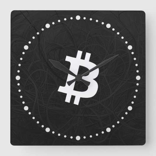Bitcoin Neuron Zwart Vierkante Klok (Voorkant)