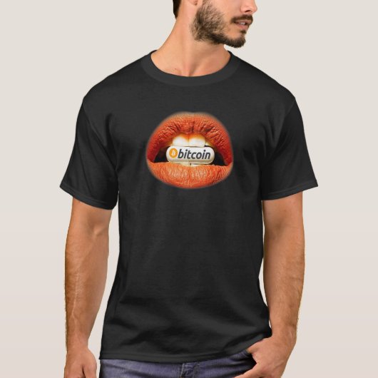 Bitcoin Oranje Pill Lips Crypto Currency Investiti T-shirt (Voorkant)