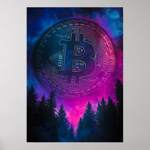 Bitcoin Paarse Crypto Galaxy Space Poster