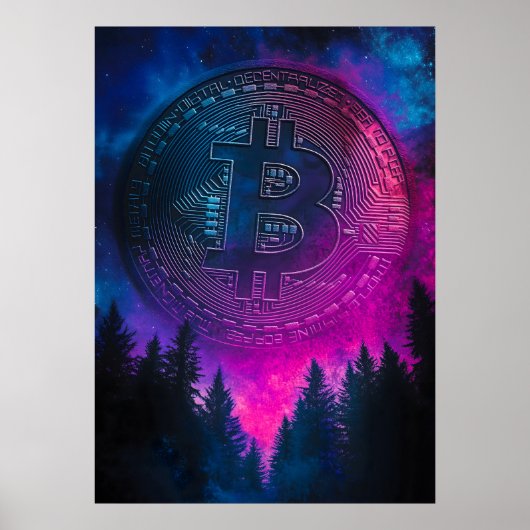 Bitcoin Paarse Crypto Galaxy Space Poster (Voorkant)