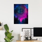 Bitcoin Paarse Crypto Galaxy Space Poster (Thuiskantoor)