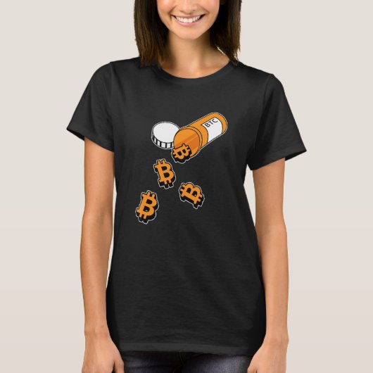 Bitcoin Pill geïnspireerd door Btc-voorschrijvings T-shirt (Voorkant)