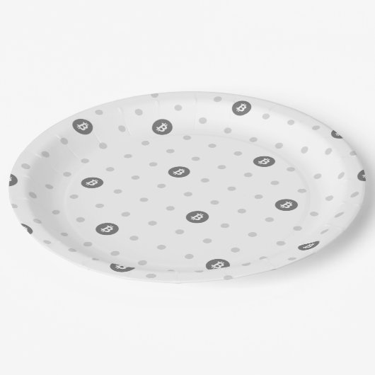 Bitcoin Polka Dot Paper Plate (Large) Papieren Bordje (Gekanteld)
