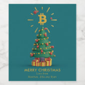 Bitcoin Prettig Kerstfeest Cryptocurrency Aangepas Wijn Etiket (Enkel label)