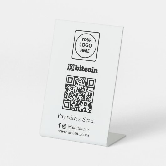 Bitcoin QR Code | Custom Scan-to-Pay Business Logo Reclamebord Met Voetstuk (Voorkant)