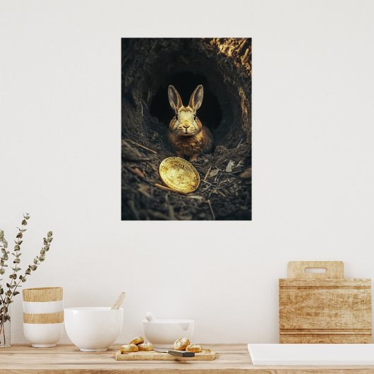 Bitcoin Rabbit Hole Crypto Bunny Poster (Keuken)