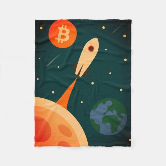 Bitcoin Raket Fleece Deken (Voorkant)