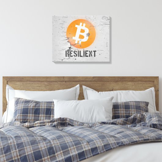Bitcoin Resilient Art (op Cracked Wall HD) Canvas Afdruk (Insitu (Slaapkamer))
