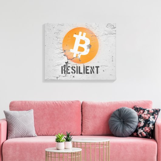 Bitcoin Resilient Art (op Cracked Wall HD) Canvas Afdruk (Insitu (Woonkamer))