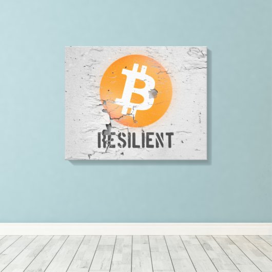 Bitcoin Resilient Art (op Cracked Wall HD) Canvas Afdruk (Insitu (Houten vloer))
