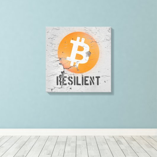 Bitcoin Resilient Art (op Cracked Wall HD) Canvas Afdruk (Insitu (Houten vloer))