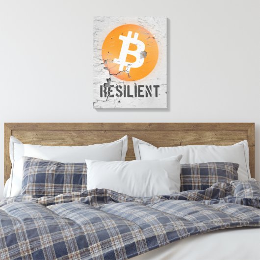 Bitcoin Resilient Art (op Cracked Wall HD) Canvas Afdruk (Insitu (Slaapkamer))