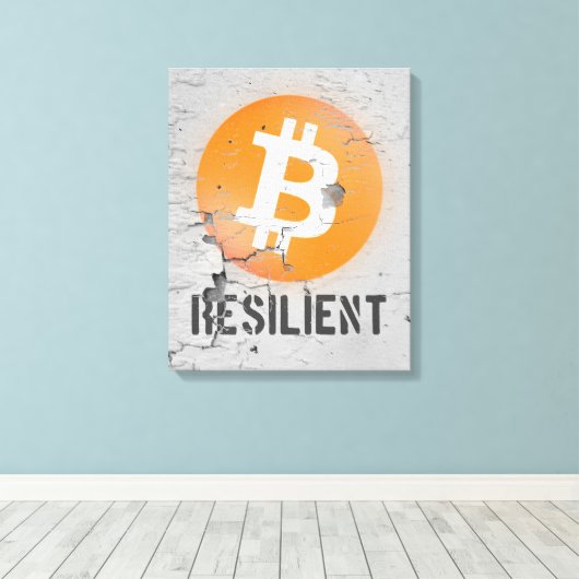 Bitcoin Resilient Art (op Cracked Wall HD) Canvas Afdruk (Insitu (Houten vloer))