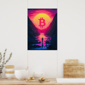 Bitcoin Retro 80s zonsondergang Poster (Keuken)