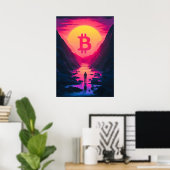Bitcoin Retro 80s zonsondergang Poster (Thuiskantoor)