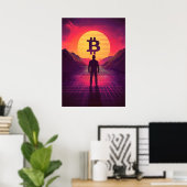 Bitcoin Retro Sunset Crypto Poster (Thuiskantoor)