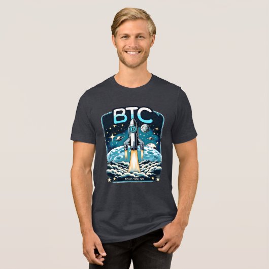 Bitcoin Rocket Crypto BTC Meme Tri-Blend Shirt (Voorkant volledig)
