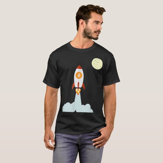 Bitcoin Rocket To The Moon Design T-shirt (Voorkant volledig)