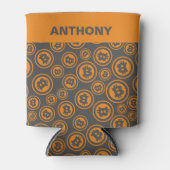 Bitcoin Sinaasappel met patroon en grijs gepersona Blikjeskoeler (Voorkant)