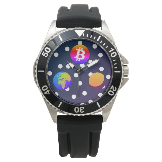 Bitcoin Solar Space Designer (kleurrijk) horloge (Voorkant)