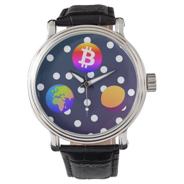 Bitcoin Solar Space Designer (kleurrijk) horloge (Voorkant)