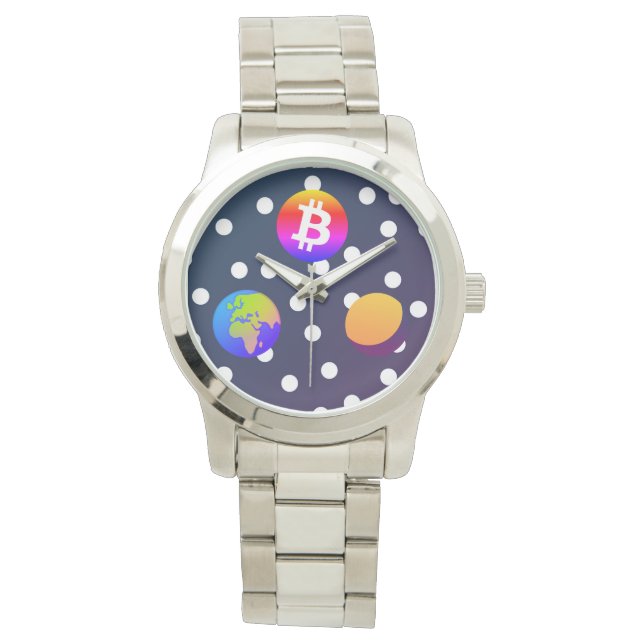 Bitcoin Solar Space Designer (kleurrijk) horloge (Voorkant)