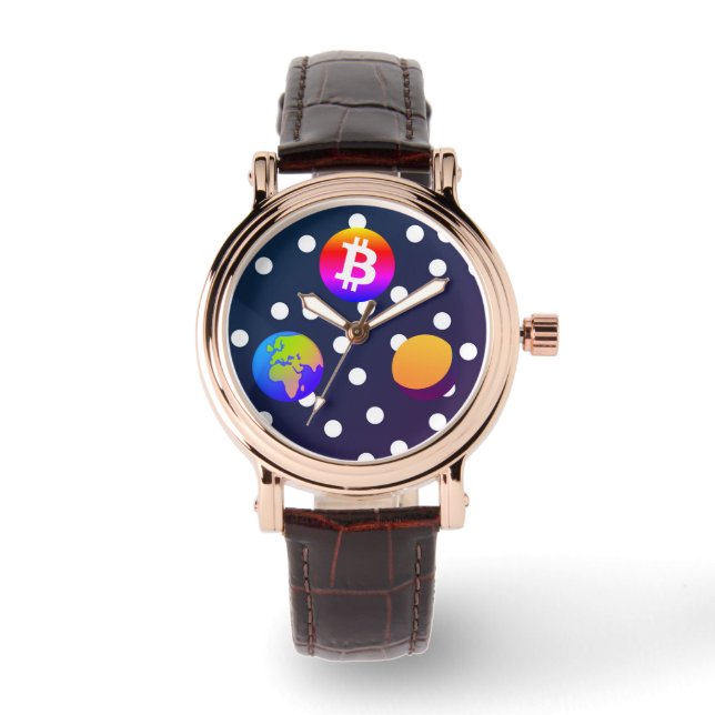 Bitcoin Solar Space Designer (kleurrijk) horloge (Voorkant)