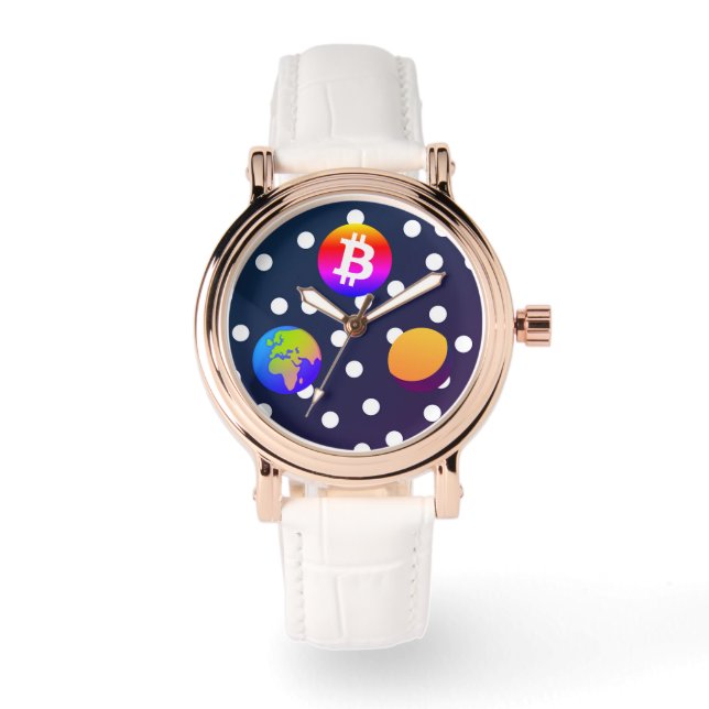 Bitcoin Solar Space Designer (kleurrijk) horloge (Voorkant)