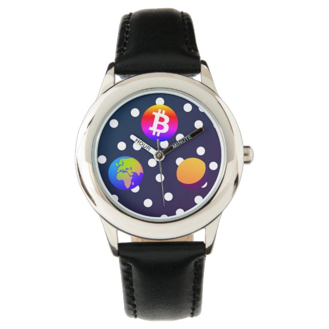 Bitcoin Solar Space Designer (kleurrijk) horloge (Voorkant)