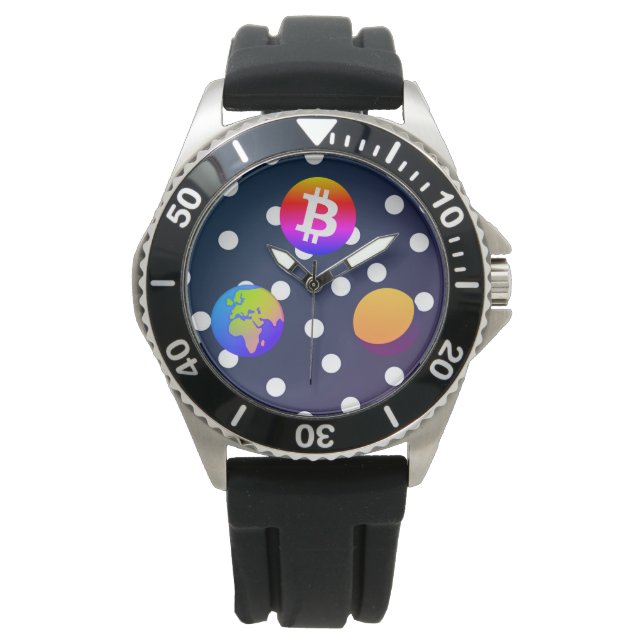 Bitcoin Solar Space Designer (kleurrijk) horloge (Voorkant)