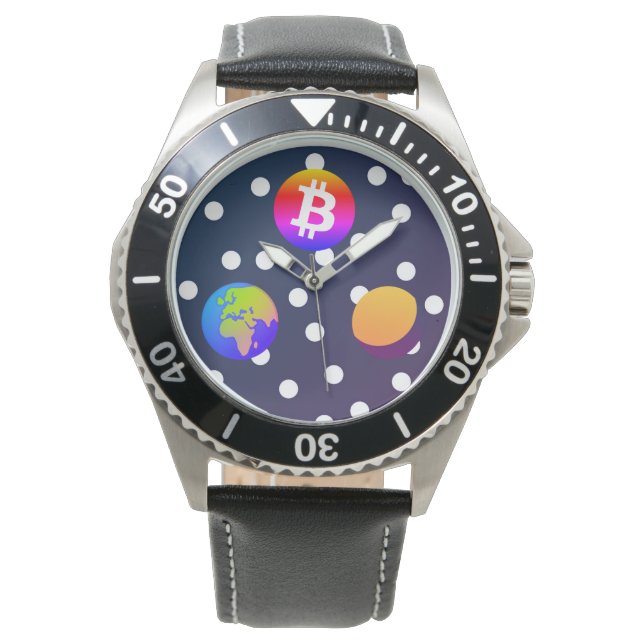 Bitcoin Solar Space Designer (kleurrijk) horloge (Voorkant)