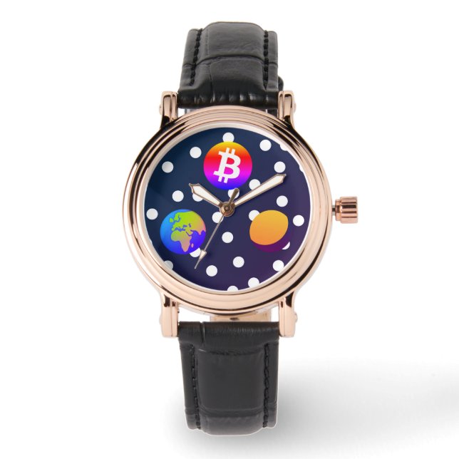 Bitcoin Solar Space Designer (kleurrijk) horloge (Voorkant)