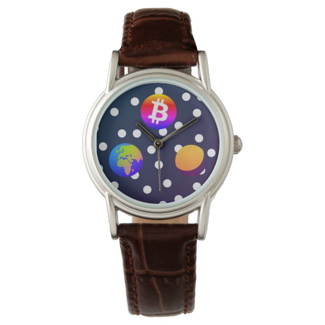 Bitcoin Solar Space Designer (kleurrijk) horloge (Voorkant)
