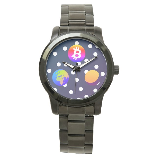 Bitcoin Solar Space Designer (kleurrijk) horloge (Voorkant)