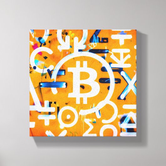 Bitcoin-straatkunst (oranje schilderij nr. 3) canvas afdruk (Voorkant)