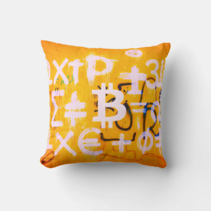 Bitcoin-straatkunst (oranje schilderij nr. 5) kussen