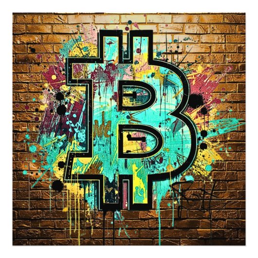 Bitcoin Street Art Poster – Kleurrijk Graffiti-ont (Voorkant)