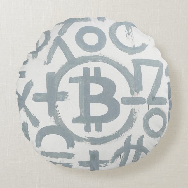 Bitcoin Street Art (Wit Schilderij Nr. 2) Rond Kussen (Voorkant)
