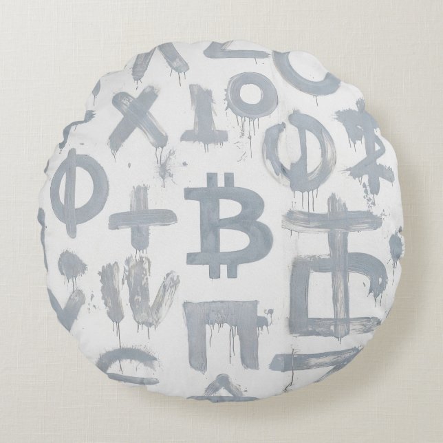 Bitcoin Street Art (Wit Schilderij Nr. 4) Rond Kussen (Voorkant)