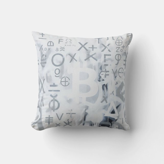 Bitcoin Street Art (Wit Schilderij Nr. 5) Kussen (Voorkant)