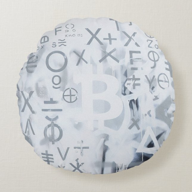 Bitcoin Street Art (Wit Schilderij Nr. 5) Rond Kussen (Voorkant)