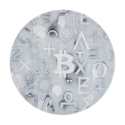 Bitcoin Street Art (Wit Schilderij Nr. 7) Snijplank (Voorkant)