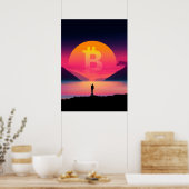 Bitcoin Symbool retro zonsondergang jaren 80 Poster (Keuken)