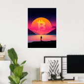 Bitcoin Symbool retro zonsondergang jaren 80 Poster (Thuiskantoor)
