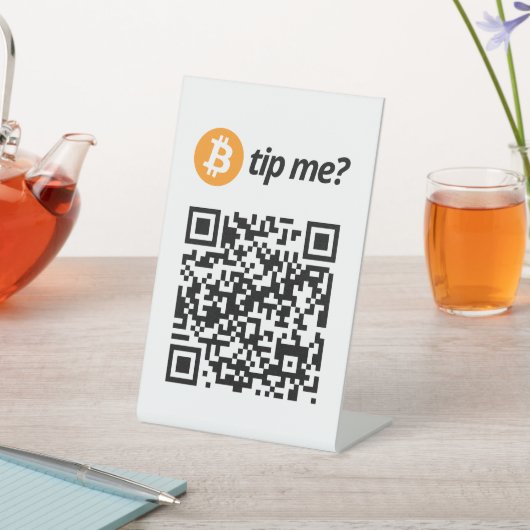 Bitcoin tip voor mij? reclamebord met voetstuk (Insitu)