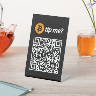 Bitcoin tip voor mij? reclamebord met voetstuk