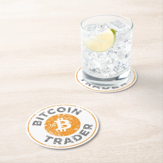 Bitcoin Trader Grunge Tekstcirkel Omtrek Ronde Kartonnen Onderzetter (Insitu)